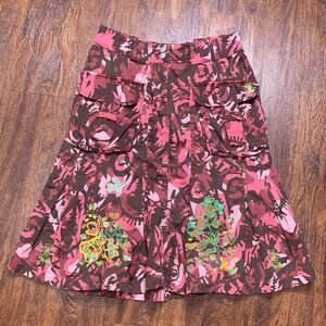 Oilily Pink Pleated Camouflage Camo Embroidered Skirt Sz 34 Pockets